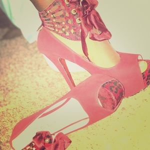 6” velvet red stilettos, detachable red anklet